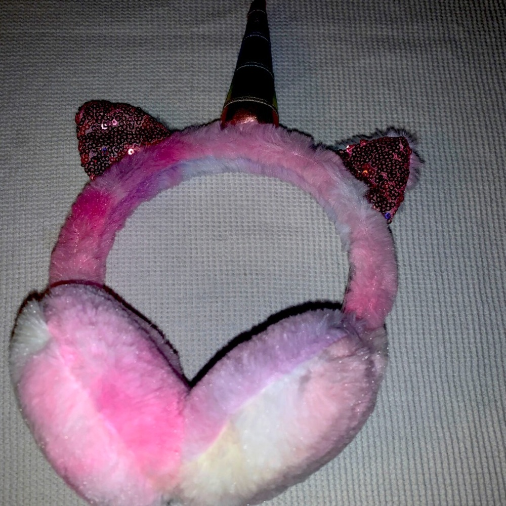 Plush rainbow unicorn earmuffs